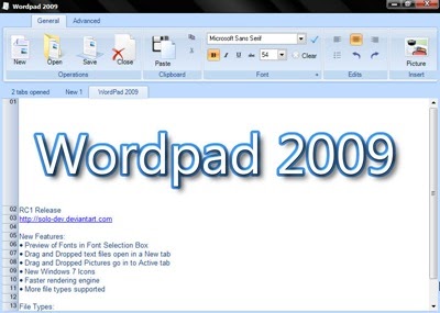 of microsoft wordpad 2007